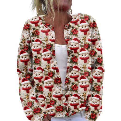 Women's Christmas Santa Print Cardigan Sweater