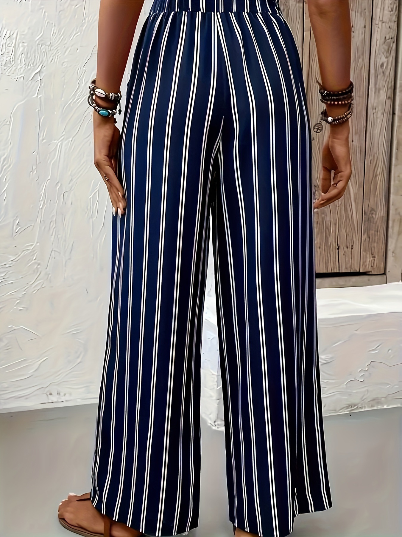 Striped Wide-Leg High-Waist Casual Pants for Women