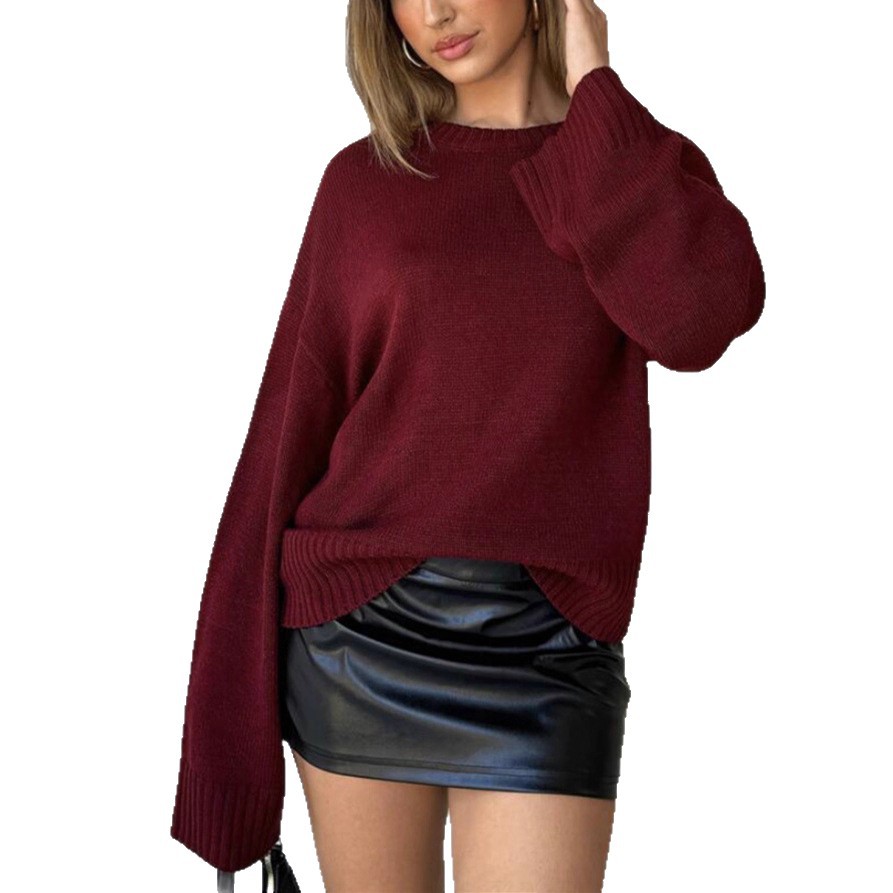 Women's Crewneck Wide-Cuff Loose Knit Sweater
