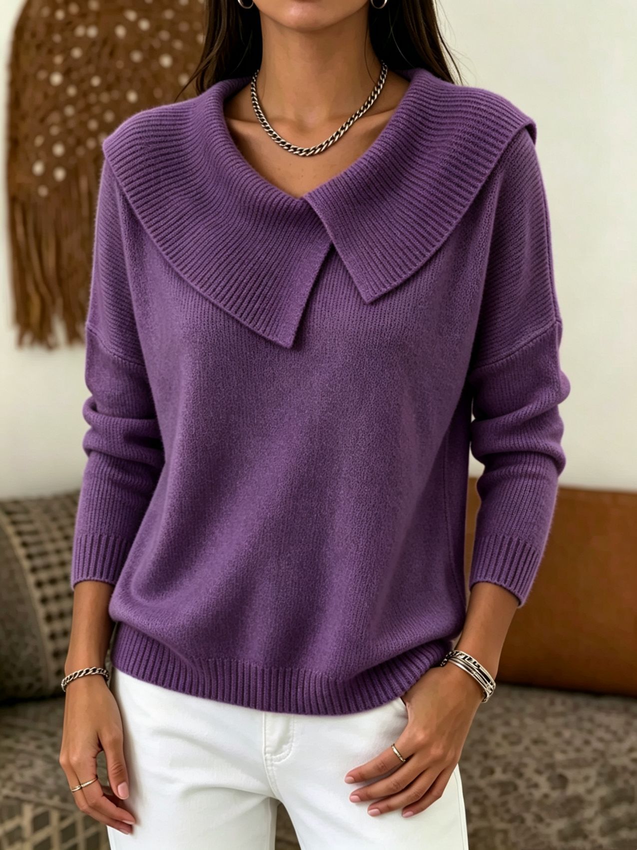 Korean Retro Doll Collar Knit Sweater Slimming Pullover