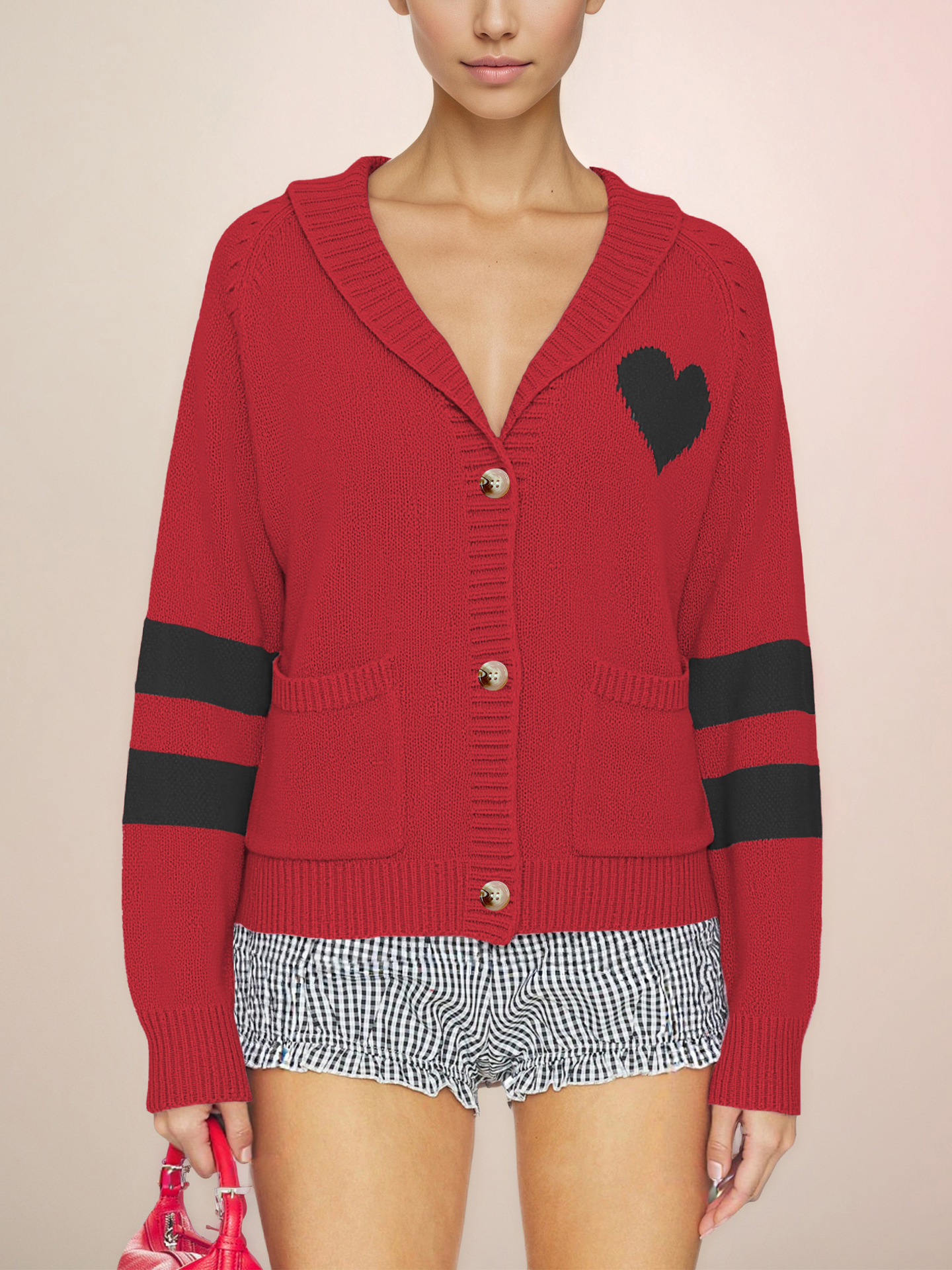 Color-Block V-Neck Button-Front Cardigan Sweater for Women