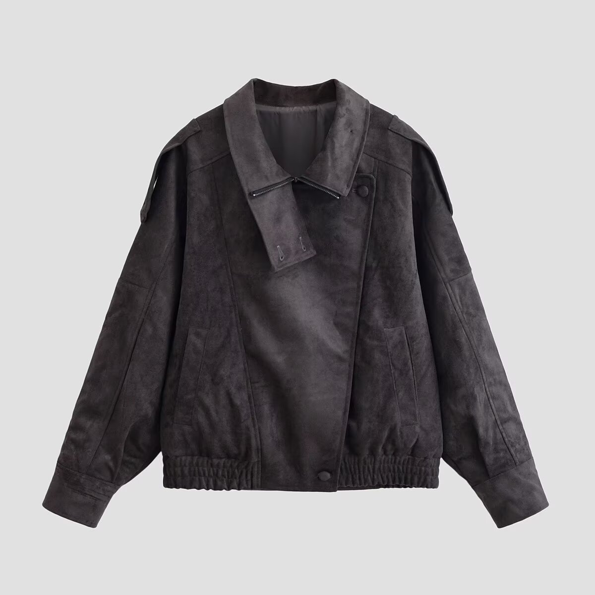 Women's Moto Jacket Zip-Up Short Length Solid Color