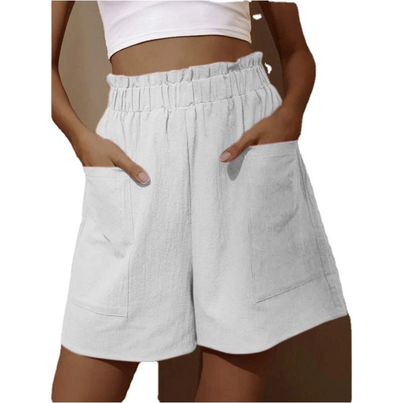Women's Cotton-Linen High-Waist Wide-Leg Casual Shorts