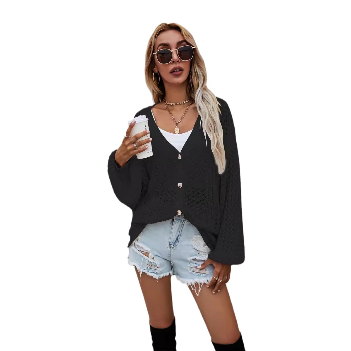 Plus Size Open Knit Cardigan Sweater Loose Fit Long Sleeve