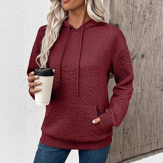 Women's Textured Hooded Long-Sleeve Pullover Sweatshirt