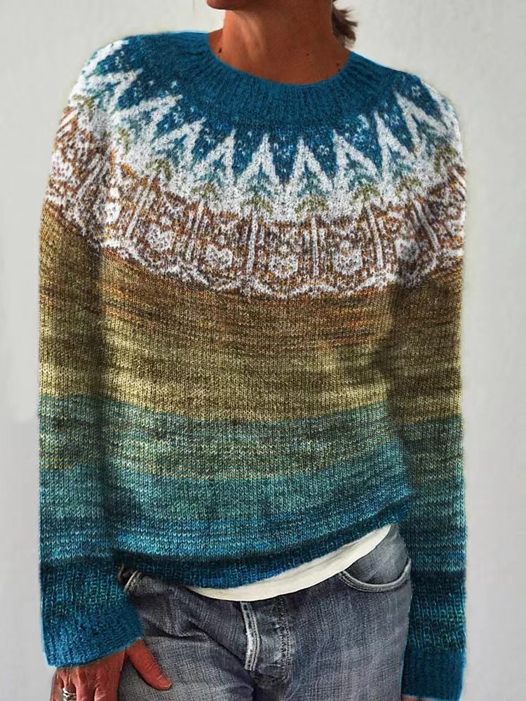 Women's Color-Block Crewneck Pullover Knit Sweater