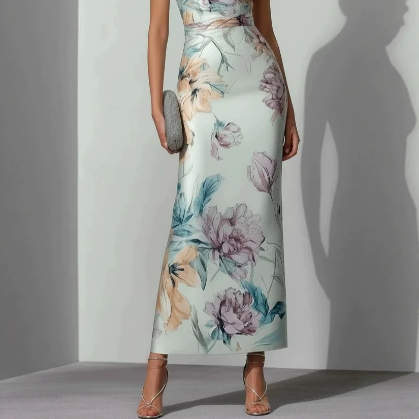Slimming Floral Print V-Neck Midi Dress