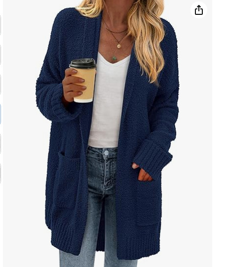 Korean Velvet Pocket Knit Cardigan Solid Loose Sweater Coat