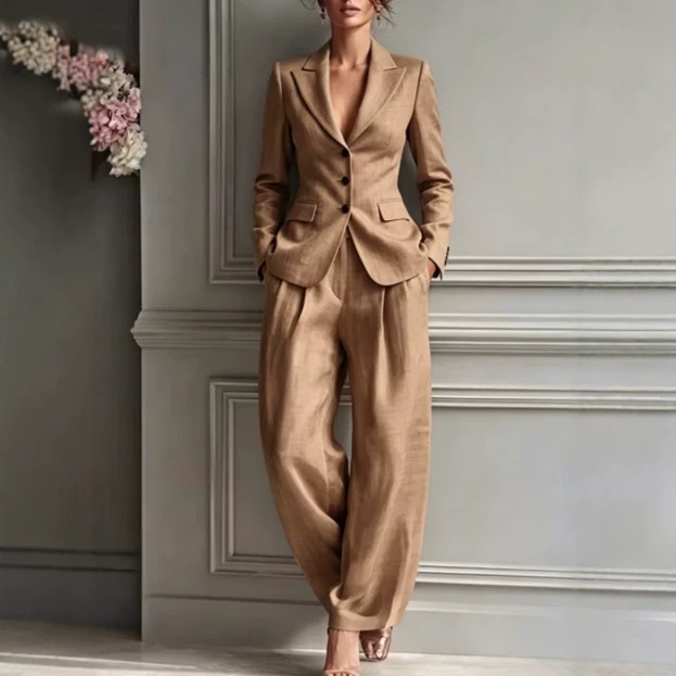 Women's Elegant Solid Color Blazer and Pants Two-Piece Set