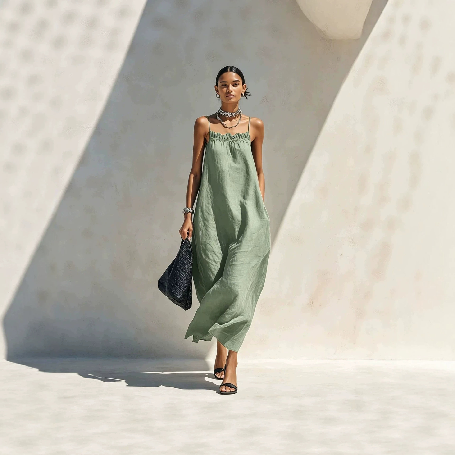 Off-Shoulder Cami Dress Long Straight Vacation Dress