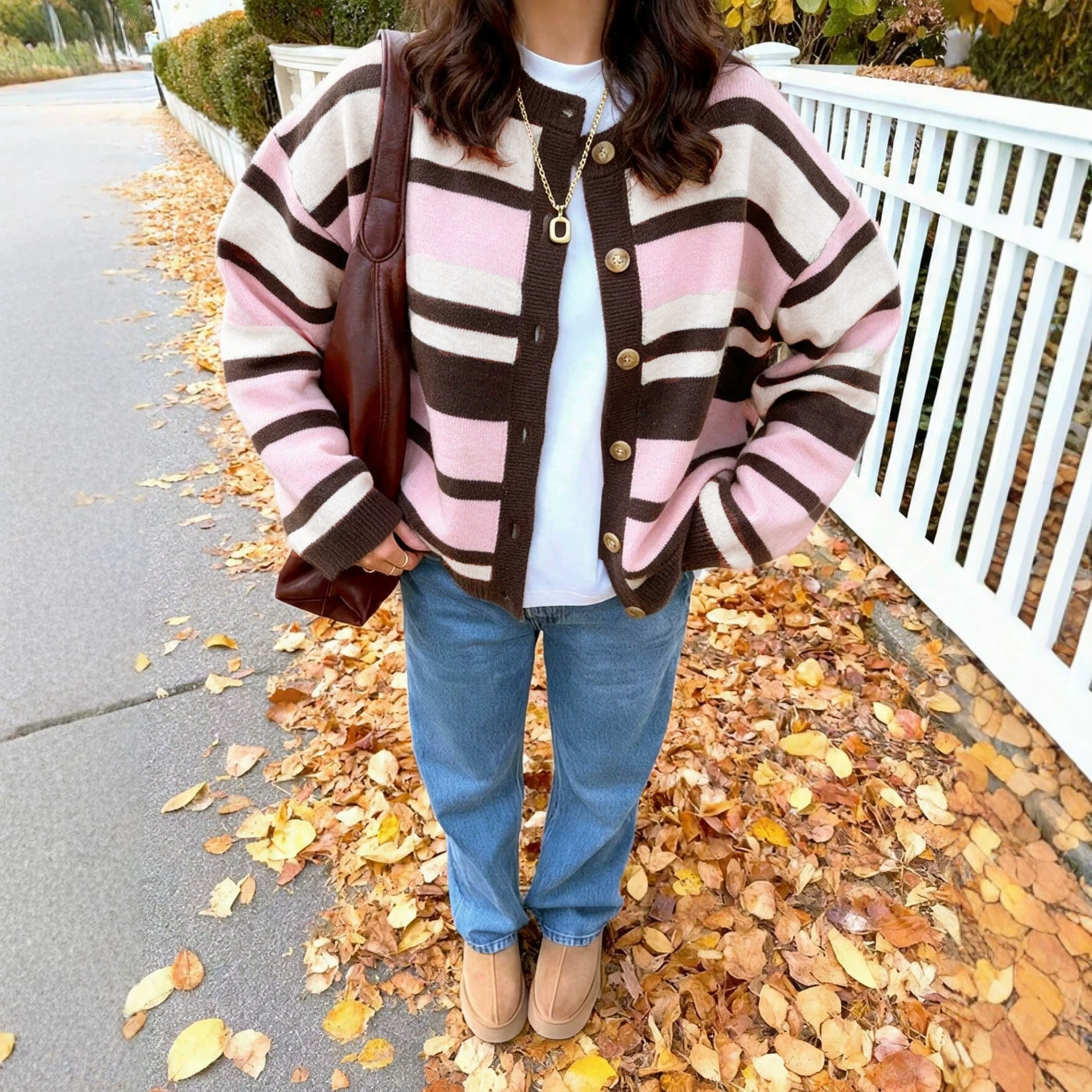 Retro Striped Knit Cardigan Women's Loose Casual Sweater
