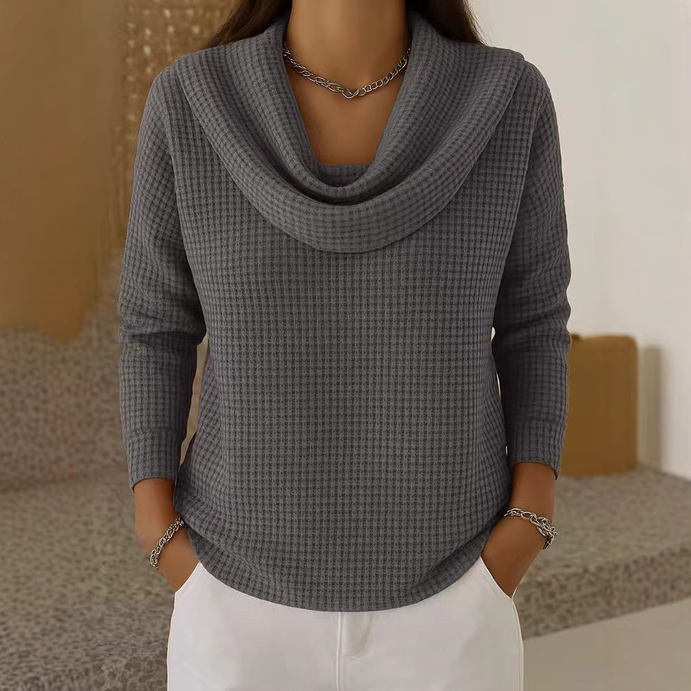 Women's Waffle Knit Long Sleeve Pullover Top Solid Color Casual Loose Fit