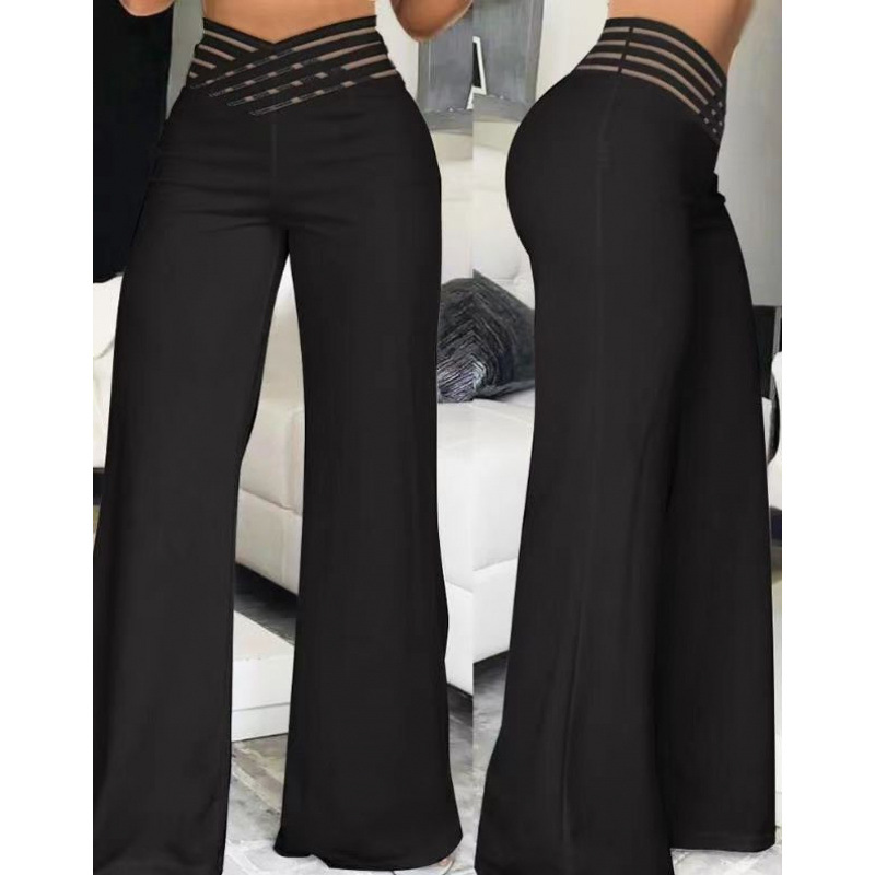 Women's High-Waist Cutout Belted Wide-Leg Straight Pants