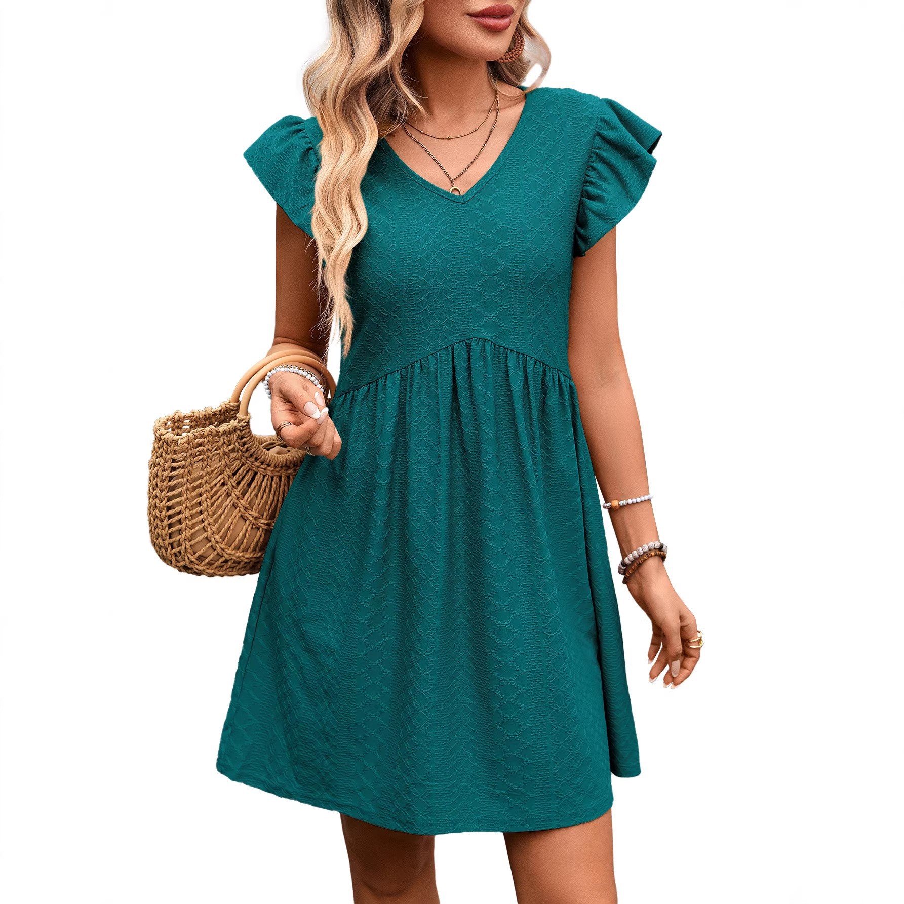 V-Neck Ruffle Sleeve Flowy Midi Dress