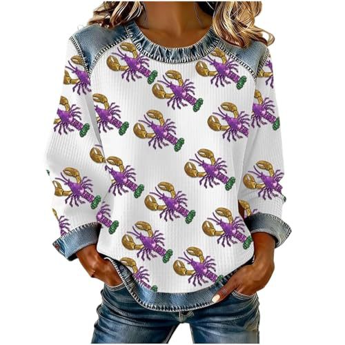 Women's Lobster Print Crewneck Sweatshirt Casual Pullover