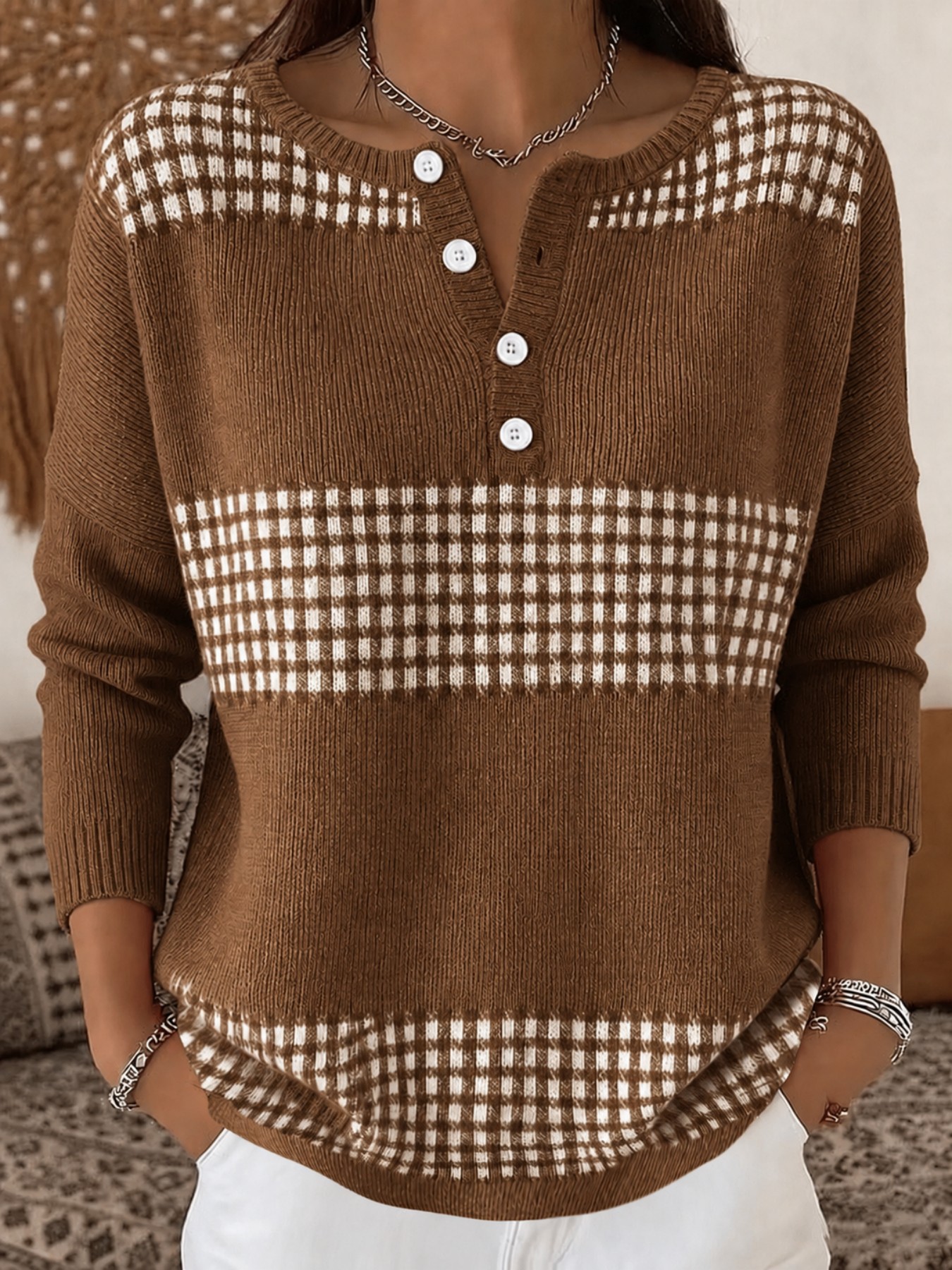 Women's Retro Polka Dot Print Buttoned Sweatshirt