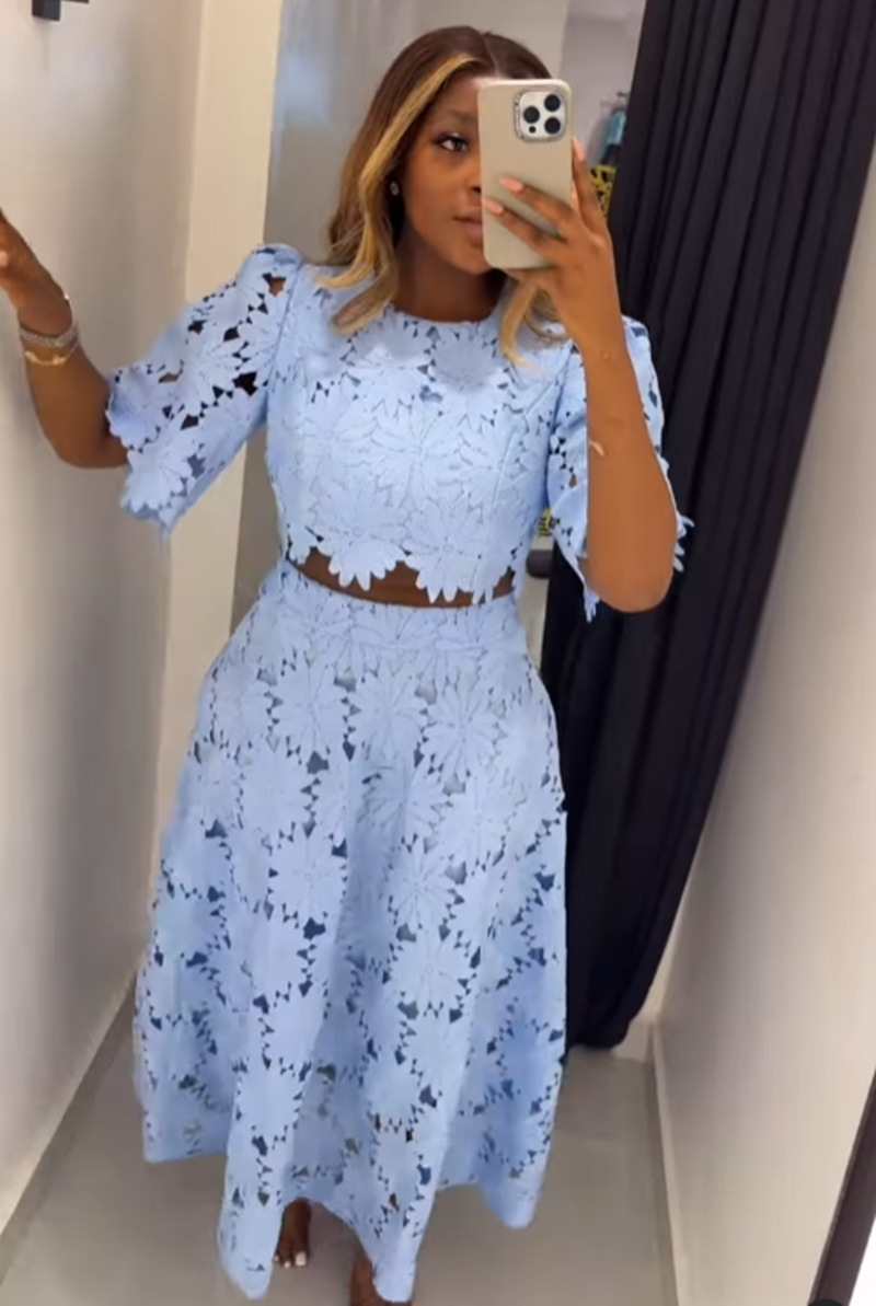 Women's French-Style Cutout Top and Skirt Two-Piece Set