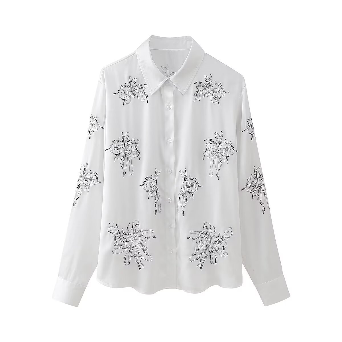 Beaded Embroidered Shirt & Straight-Leg Pants Set