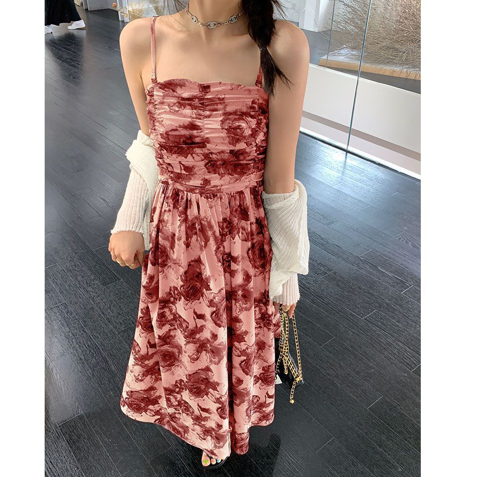 Watercolor Floral Strapless Cami Dress with Adjustable Straps