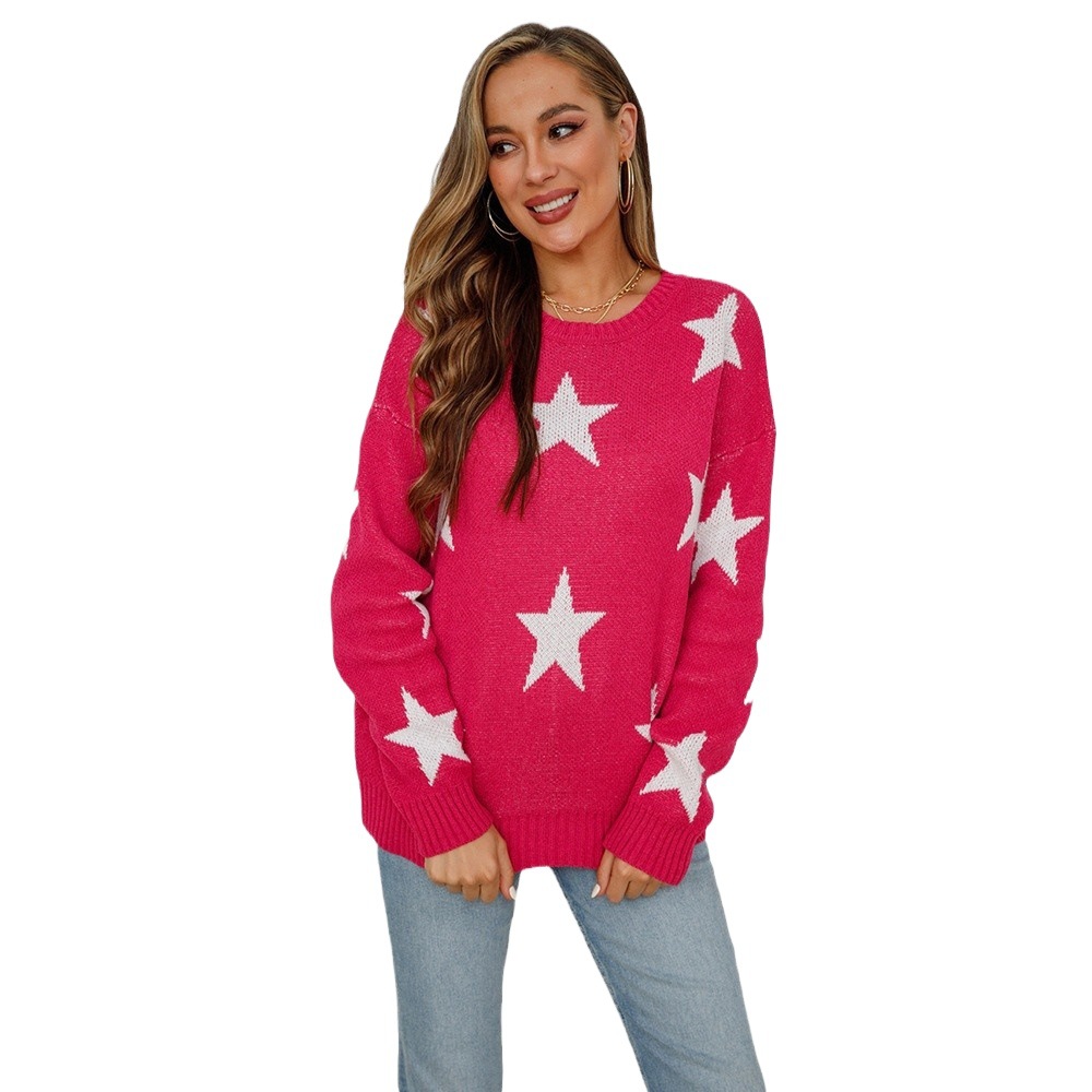 Plus Size Star Print Crewneck Pullover Knit Sweater