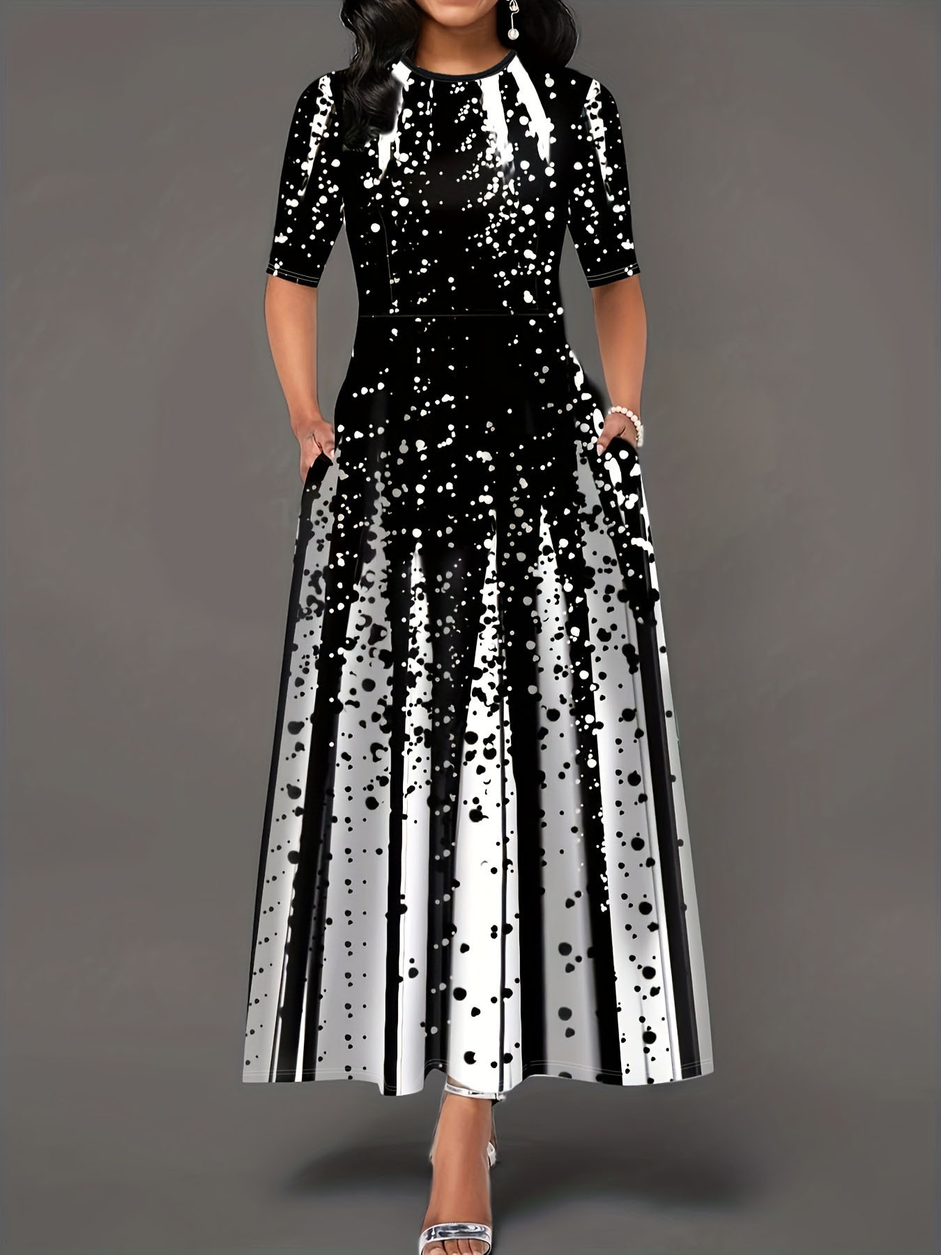 Women's Gradient Print Short Sleeve Round Neck Long Dress
