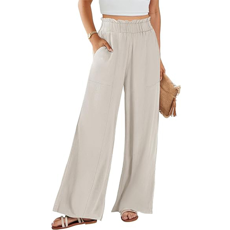 High-Waist Linen-Blend Wide-Leg Pants with Pockets