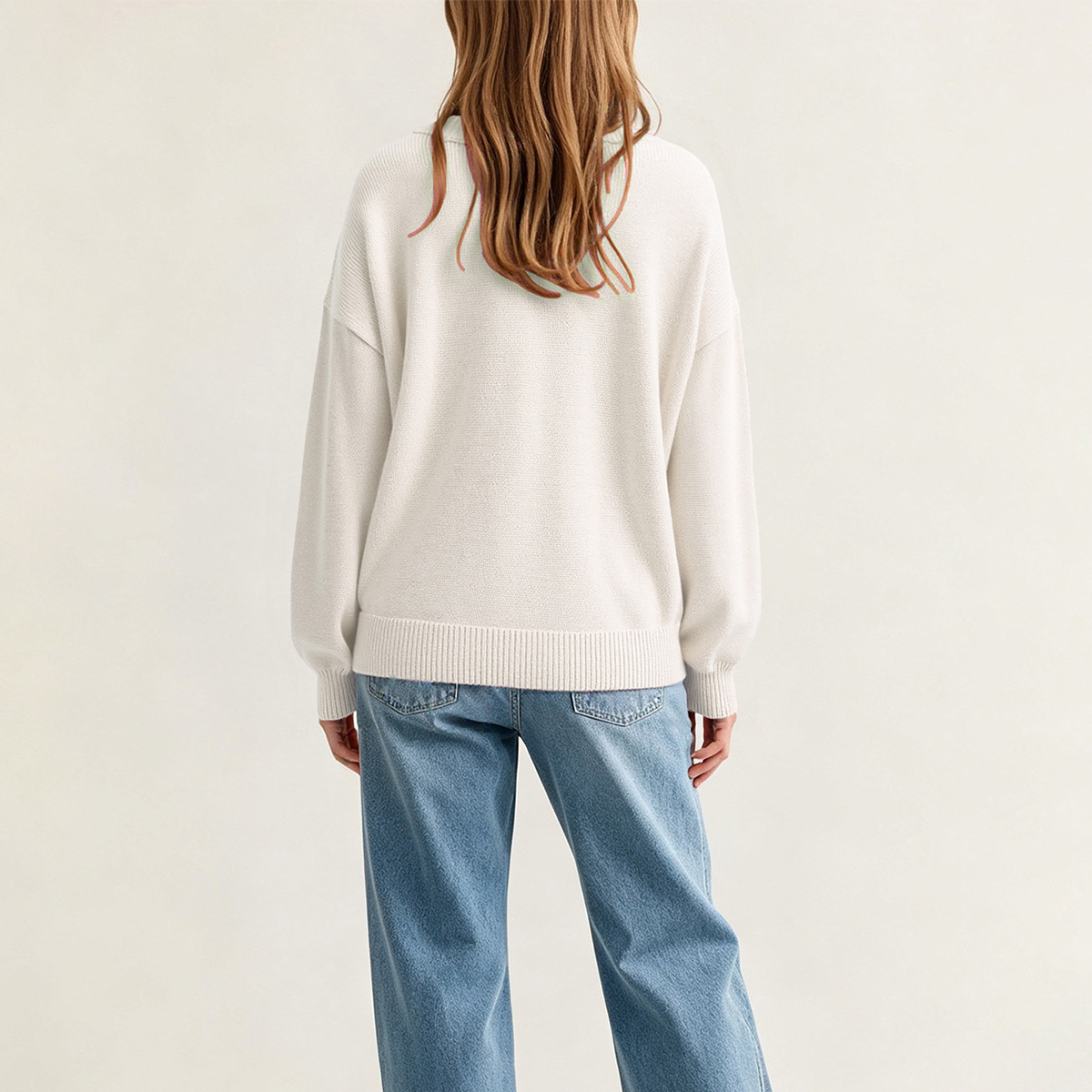 Women's Round Neck Loose Knit Pullover Sweater with Color Block Pattern