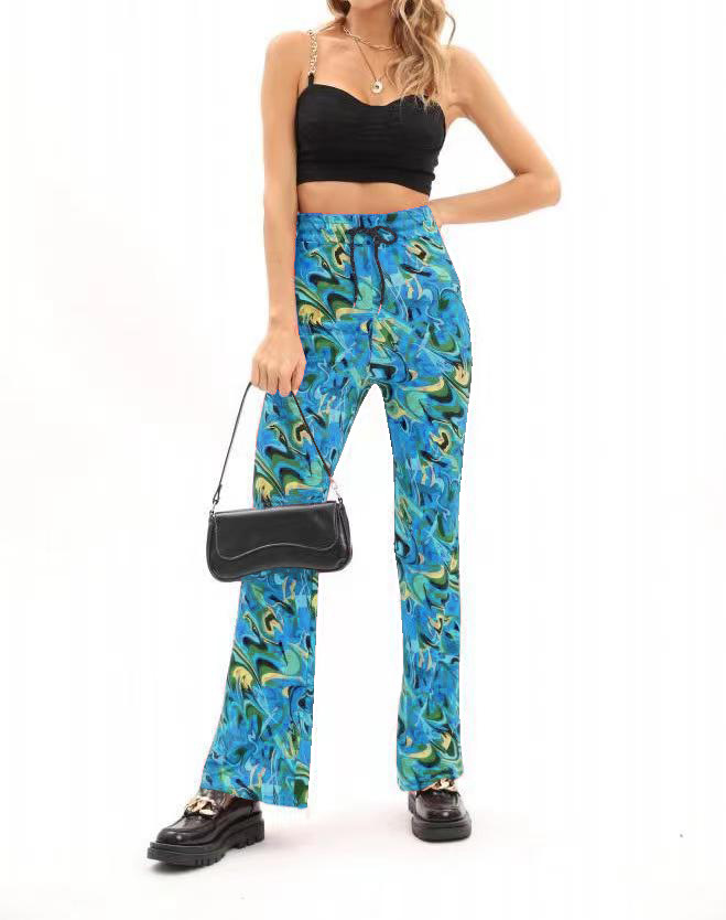 High-Waist Floral Print Flare Pants
