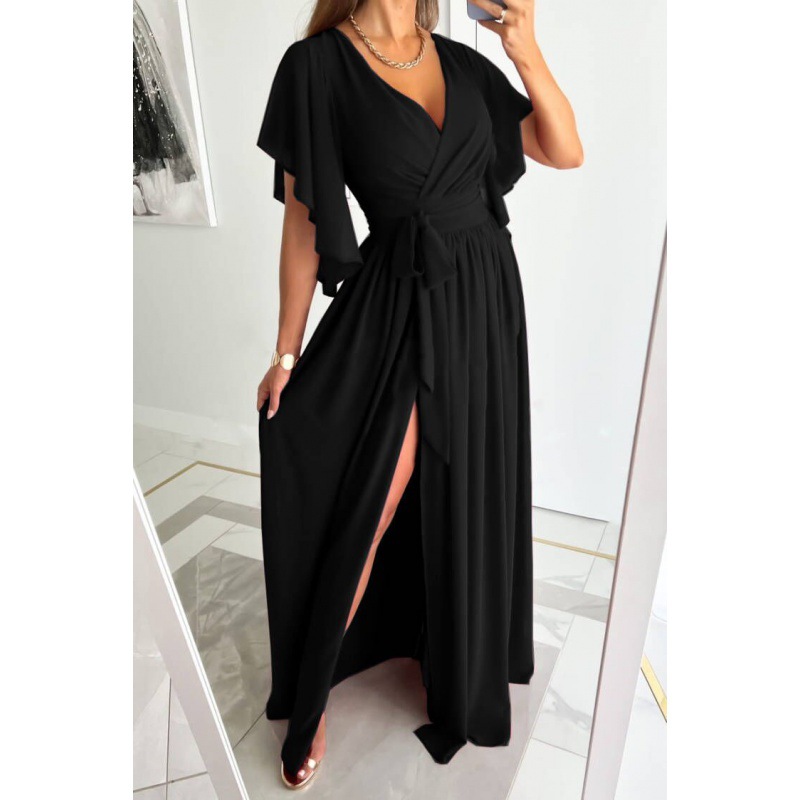 Women's Summer V-Neck Bell Sleeve Split Hem Maxi Dress