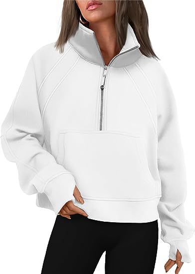 Women's Half-Zip Cropped Stand Collar Fleece-Lined Solid Hoodie