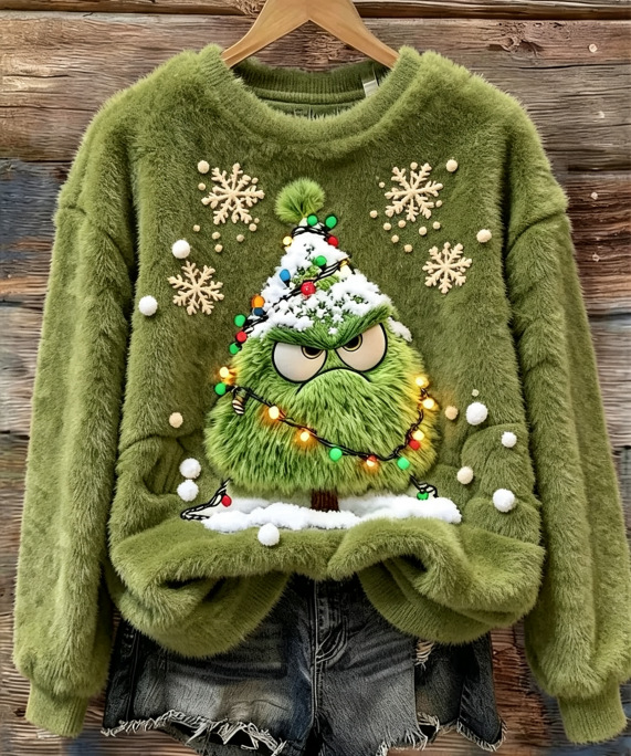 Goblin Snowflake Print Long-Sleeve Pullover Fleece Sweatshirt