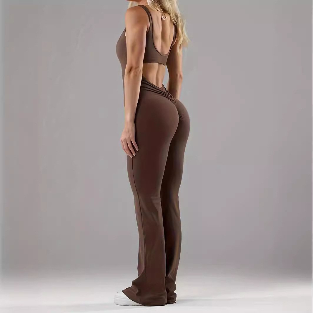 Women's Sleeveless U-Neck Open-Back Slim Fit Yoga Jumpsuit