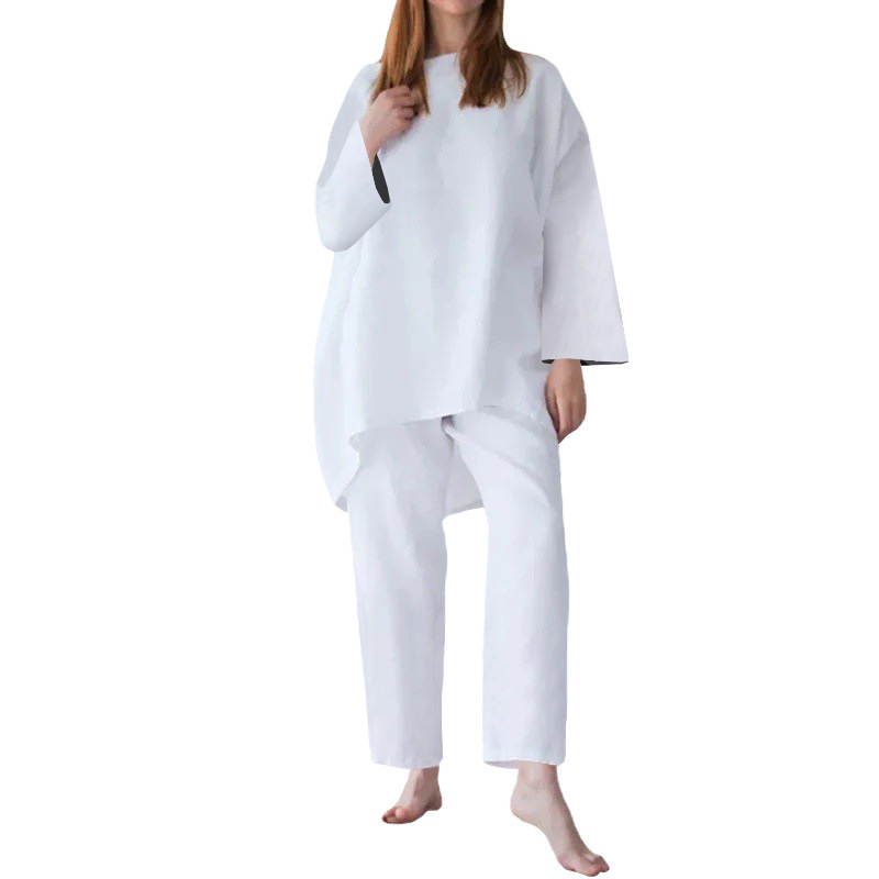 Women's Loose Casual Solid Color Cotton-Linen Two-Piece Set