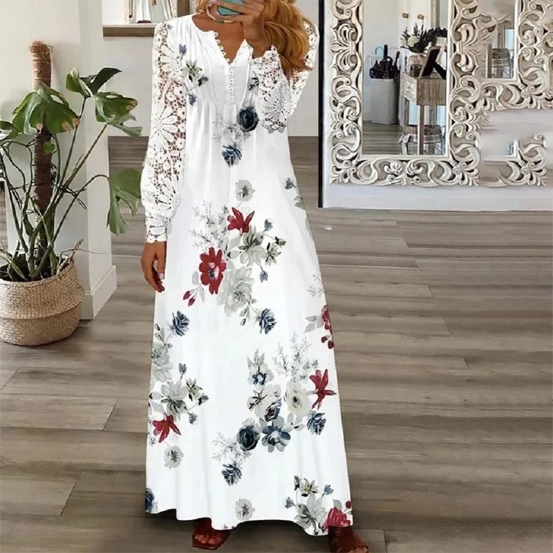 Floral Print Lace Long Sleeve Dress