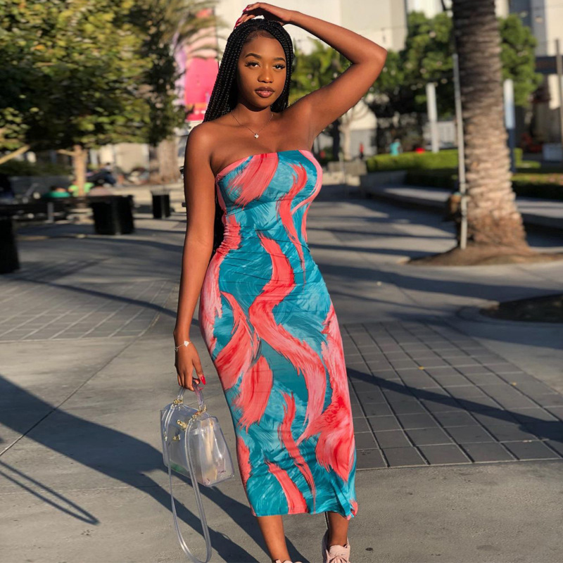 Women's Plus Size Tie-Dye Print Off-Shoulder Tube Dress