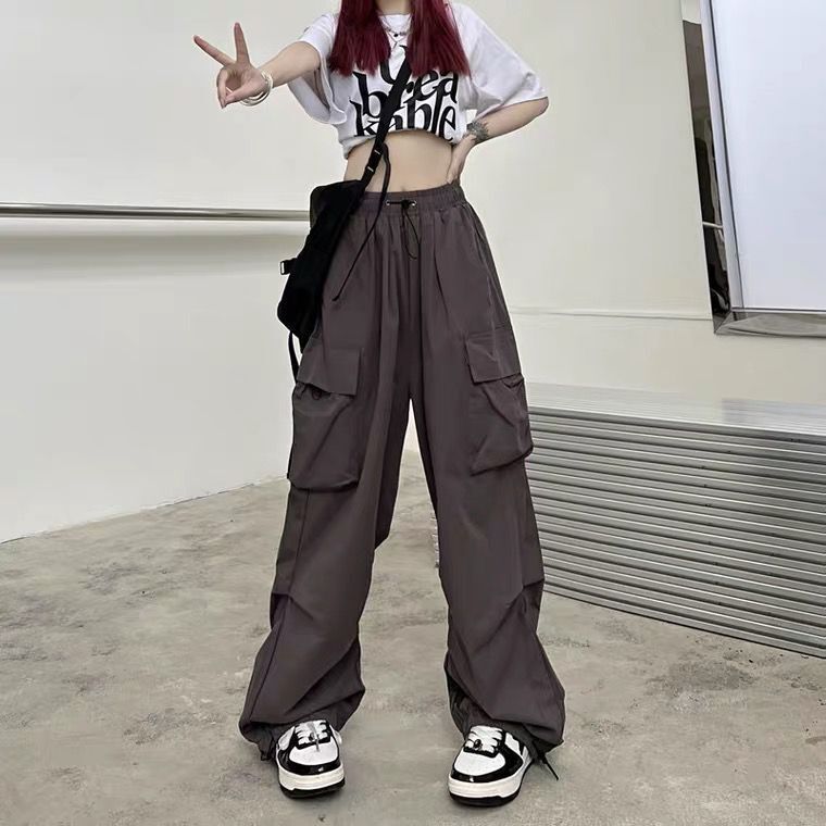 American Retro Cargo Pants for Women Summer Straight-Leg Loose Wide-Leg Tapered Pants
