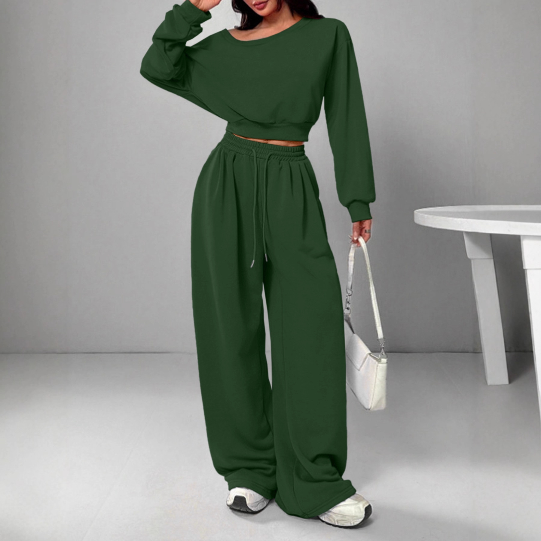 Women's Off-Shoulder Long-Sleeve Knit Sweatsuit Set