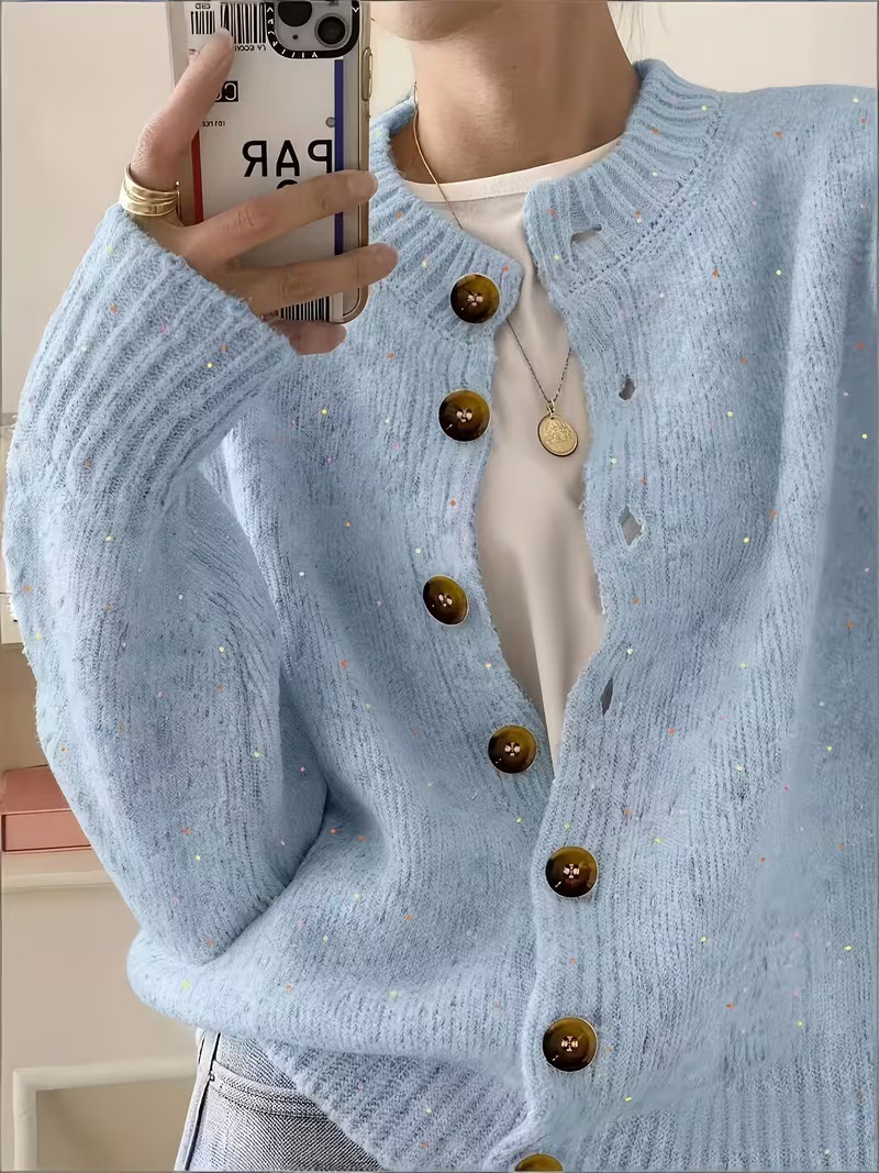 Women's Single-Breasted Knit Cardigan Short Sweater Jacket