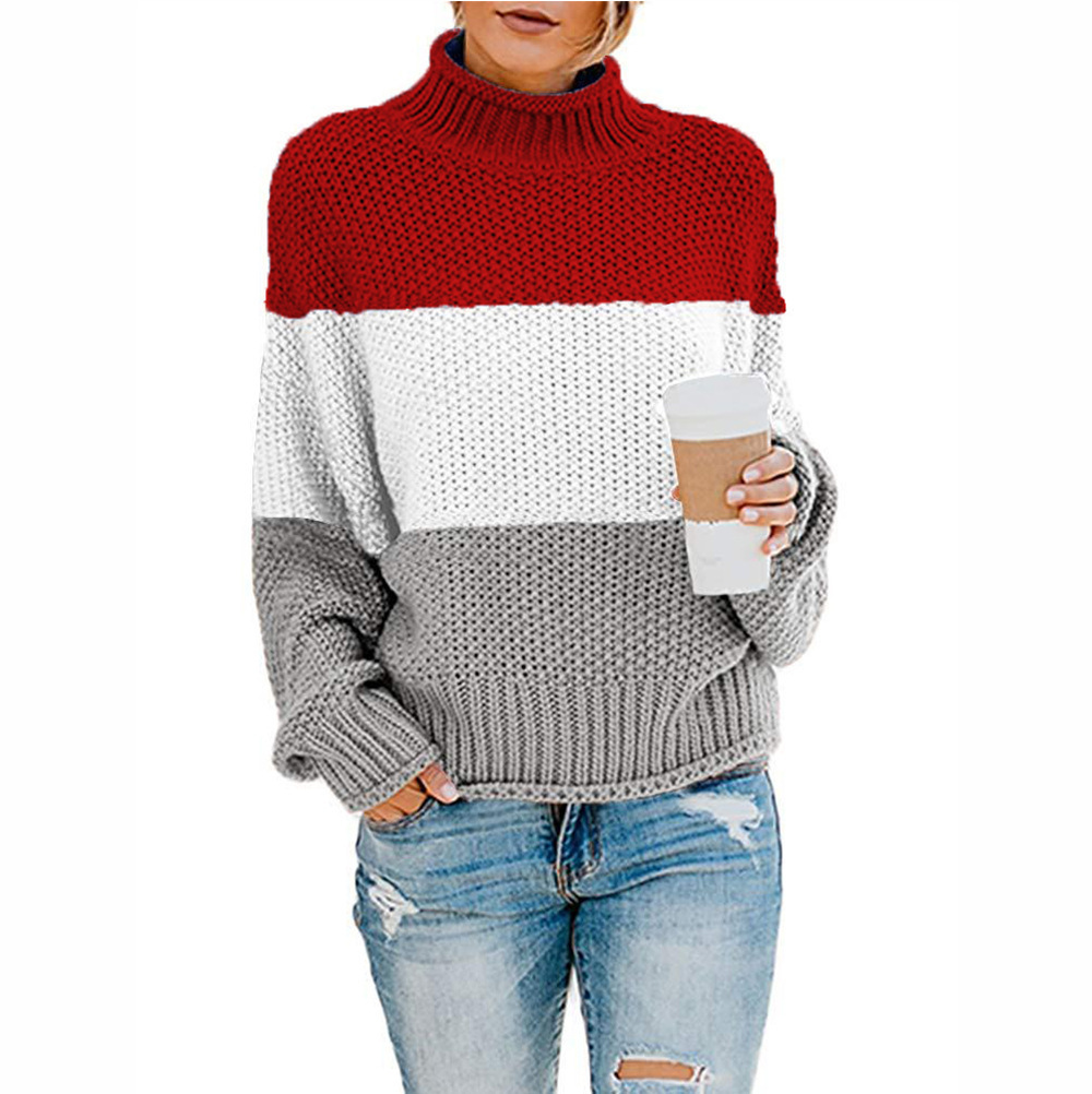 Color-Block Turtleneck Pullover Sweater