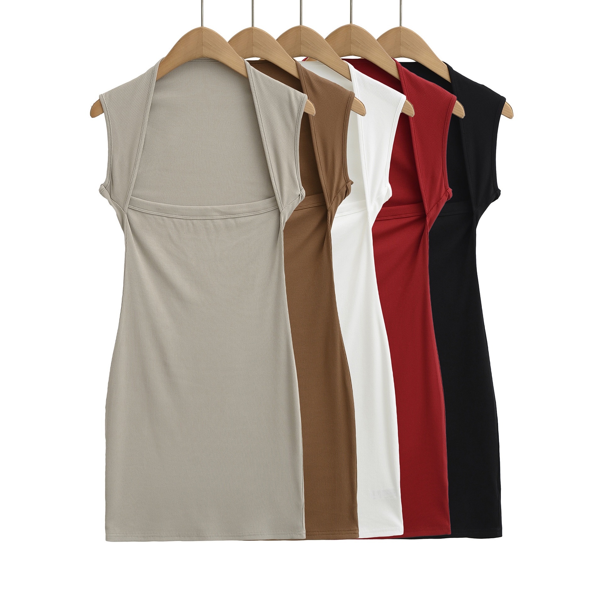 Women's Sexy Slim-Fit Bodycon Dress Square Neck Sleeveless Short Solid