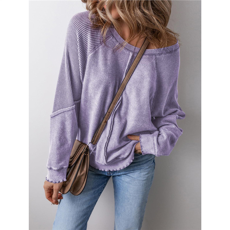 Women's Color-Block Crewneck Long-Sleeve Loose Pullover Sweatshirt