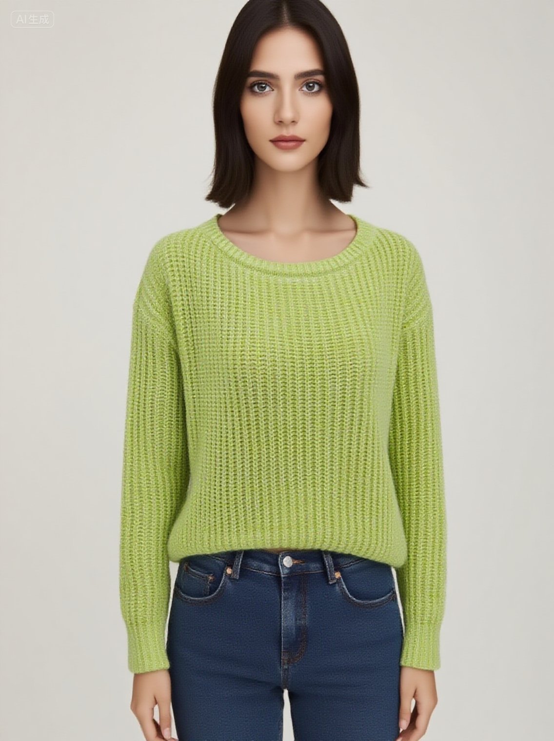 Women's Solid Crewneck Pullover Sweater Loose Long Sleeve Knit Top