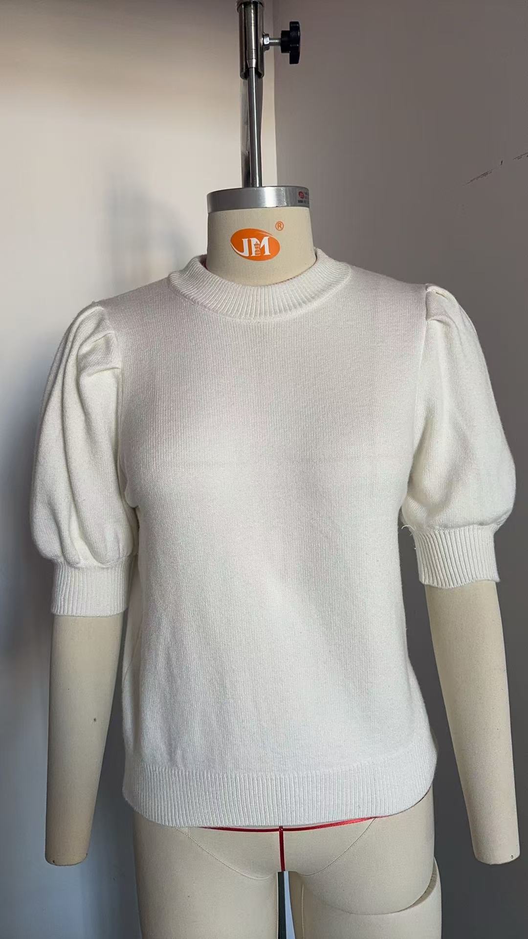 Women's Casual Crewneck Puff Sleeve Sweater Solid Short Sleeve
