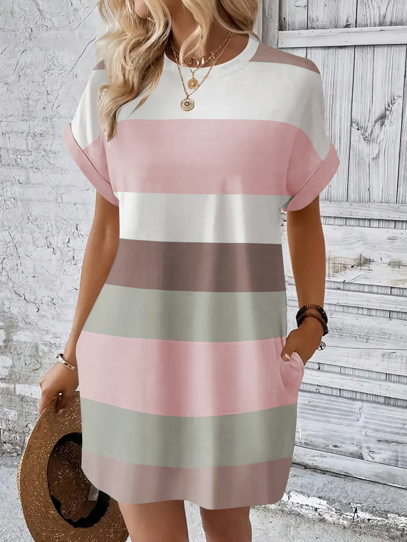 Women's Milk Silk Pullover Round Neck A-Line Dress Casual