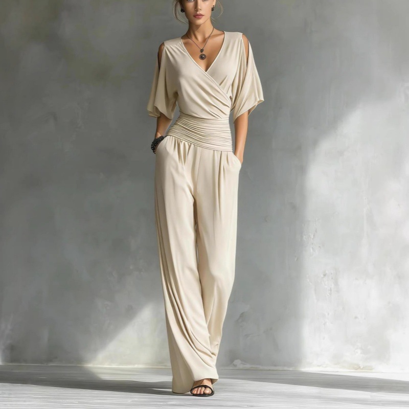 Women's Cold-Shoulder V-Neck Slim Jumpsuit