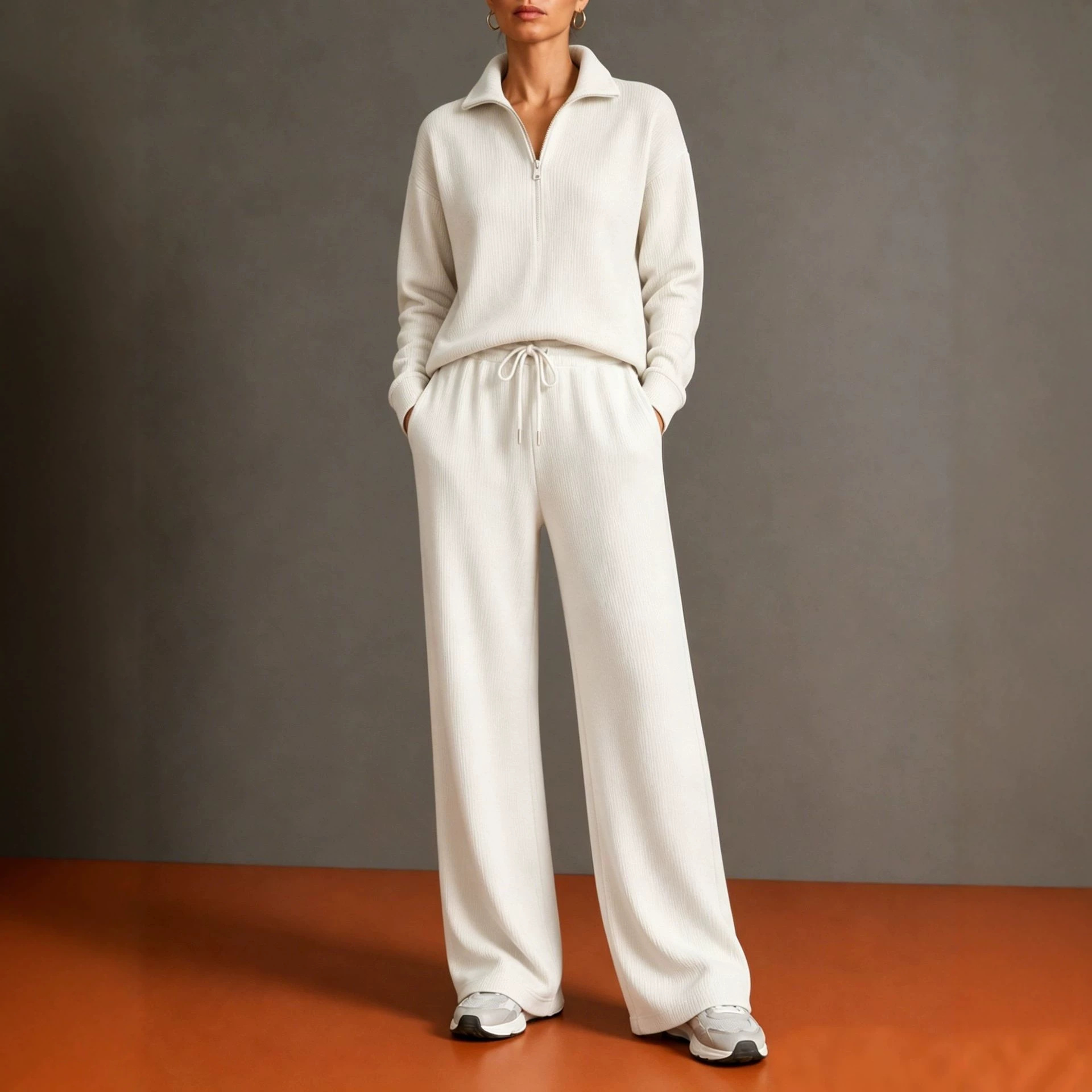 2026 New Amazon Autumn/Winter Women's Tracksuit Half-Turtleneck Zip Hoodie Wide-Leg Pants Set