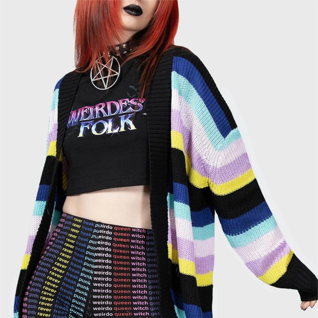 Striped Knit Cardigan Long Loose Halloween Sweater Coat