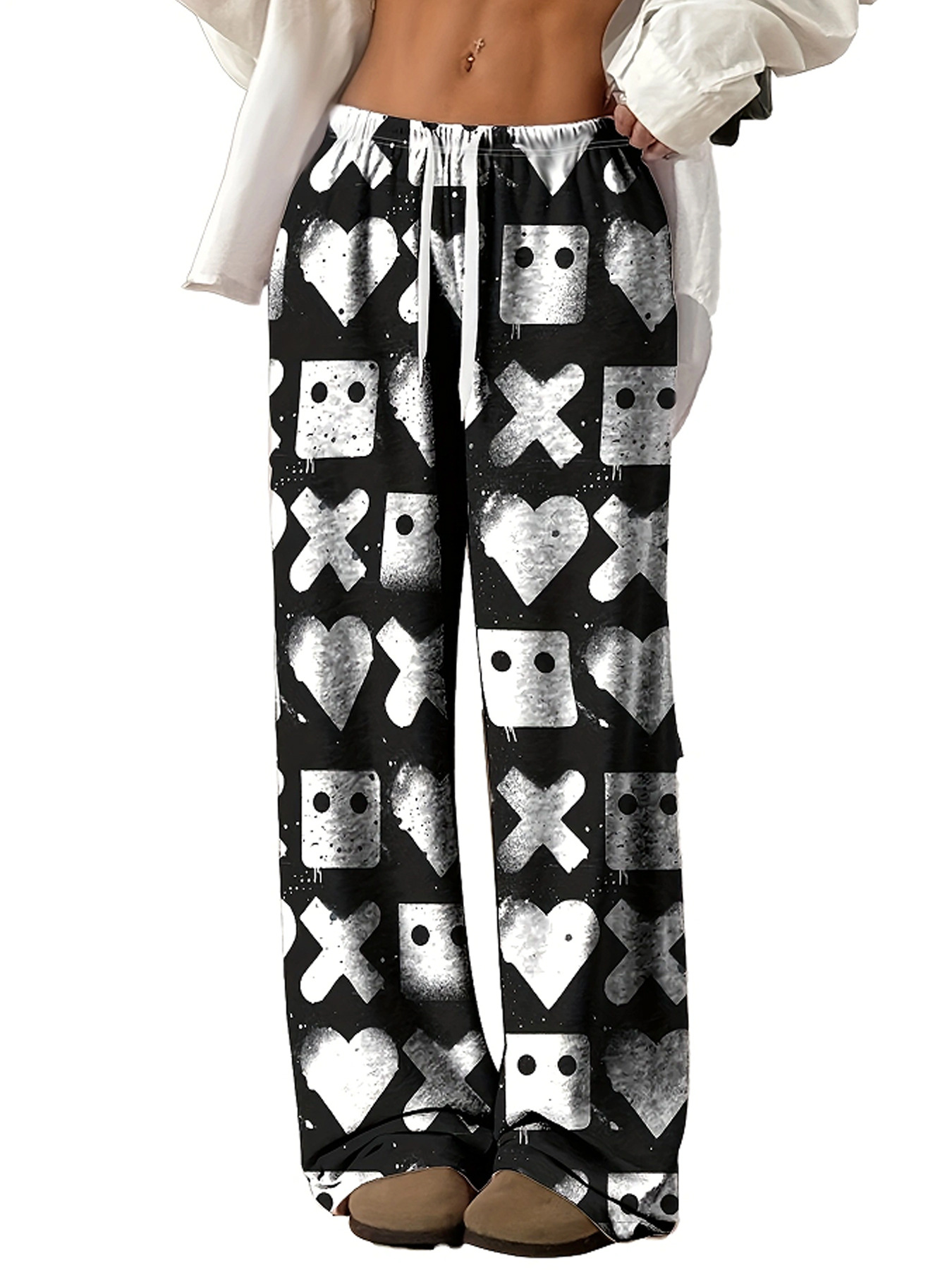 Women's Lightweight Printed Wide-Leg Lounge Pants with Elastic Waist