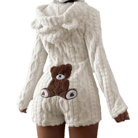 Women's Casual Solid Hooded Long Sleeve Fleece Jumpsuit