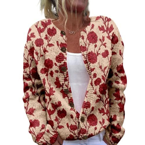 Women's Heart Print Button Cardigan Sweater
